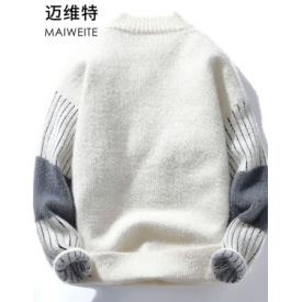 迈维特 加绒加厚毛衣男士帅气百搭冬装毛线衣韩版潮流打底毛衫青少年冬季2021新款休闲保暖针织衫男装 黑色 2XL